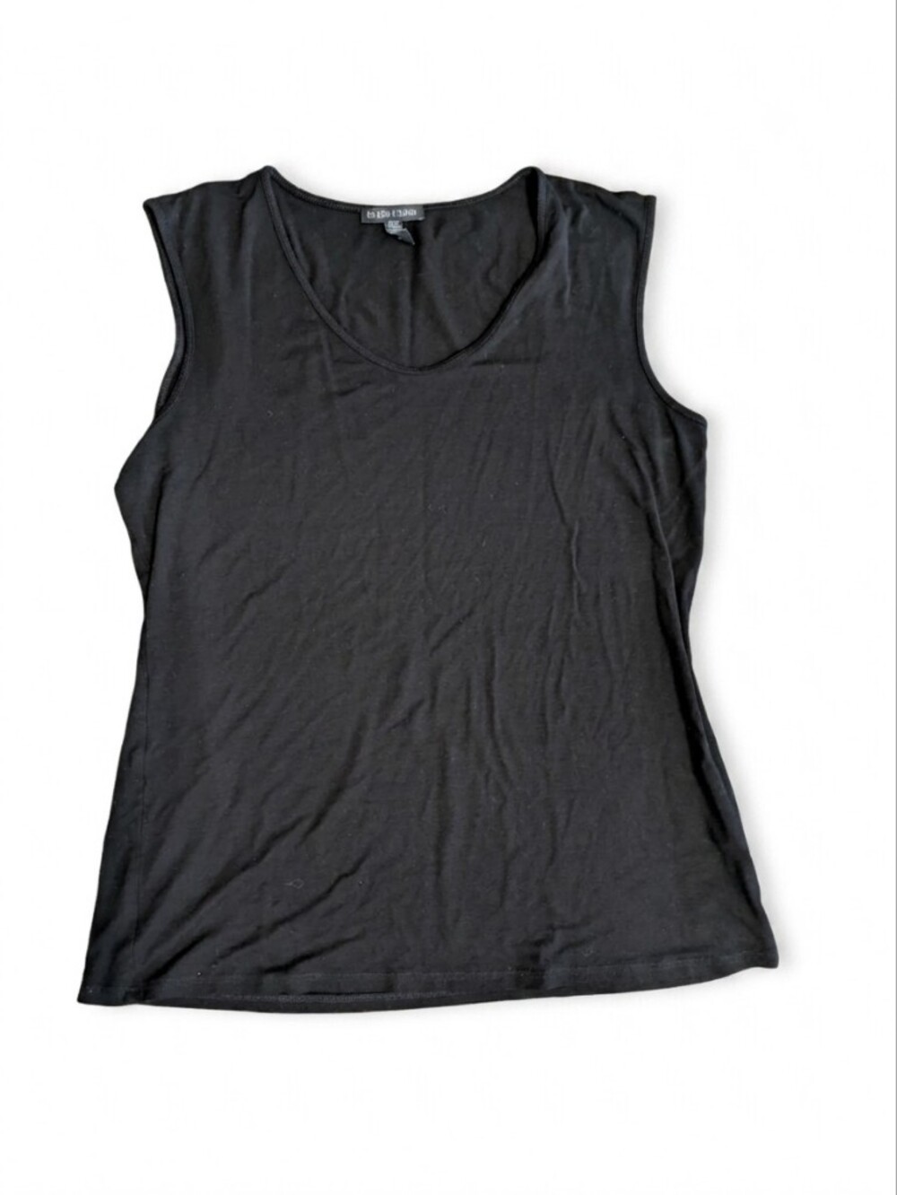 Eileen Fisher Medium Black Scoop Neck Tank Top Sleeveless Shell Minimalist M Top